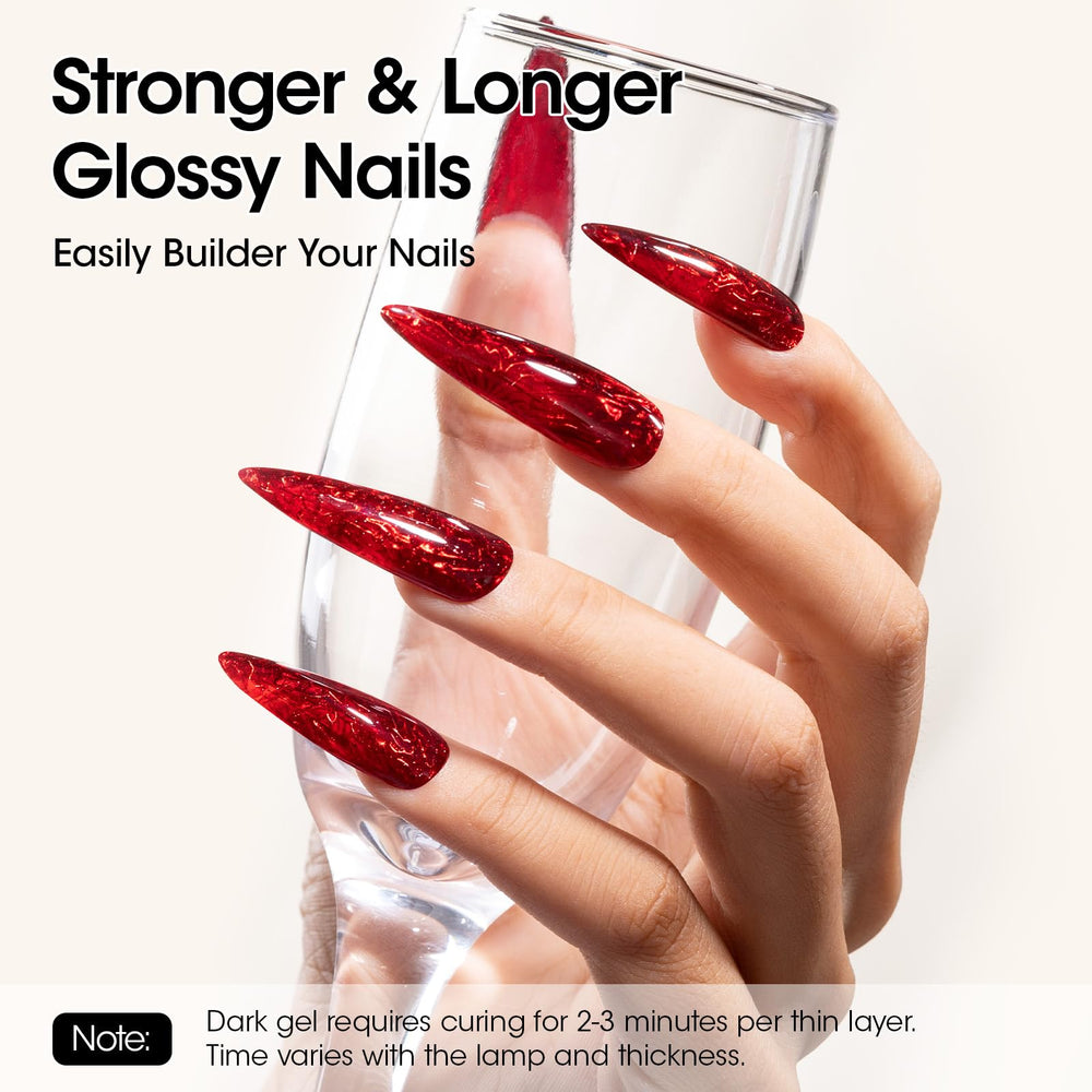 GELLEN builder gel pink jelly finish on extensions showing glossy salon-quality shine