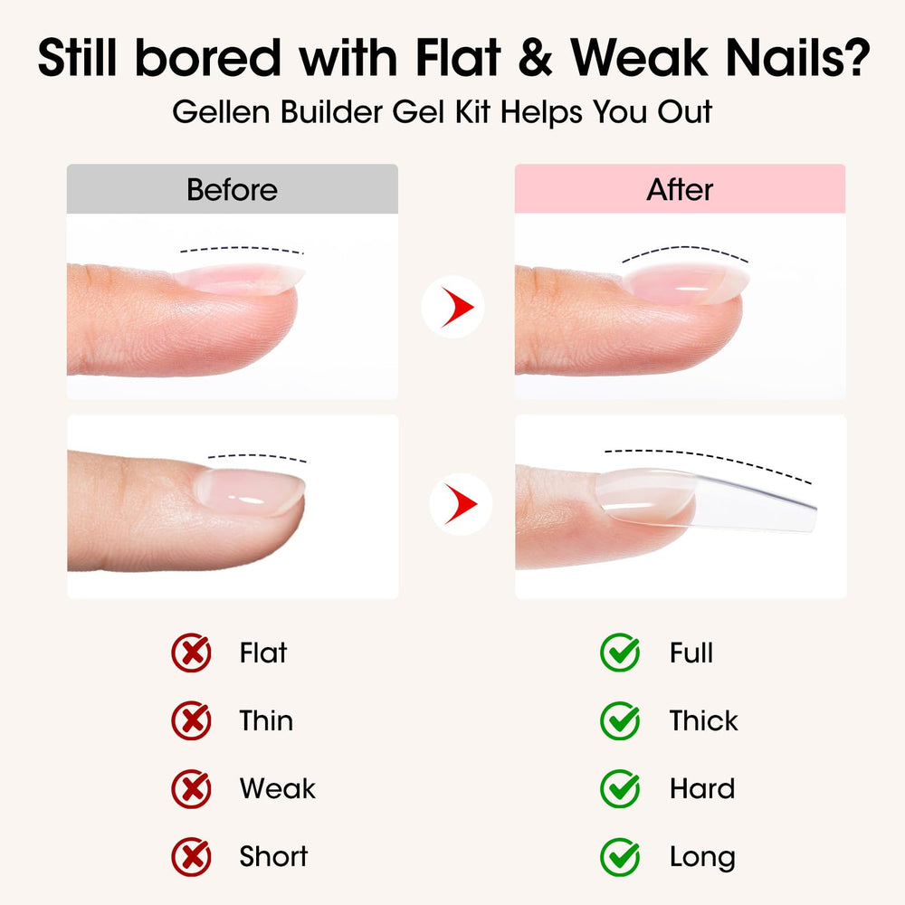 GELLEN builder gel red stroke application on brush demonstrating pigmentation and control