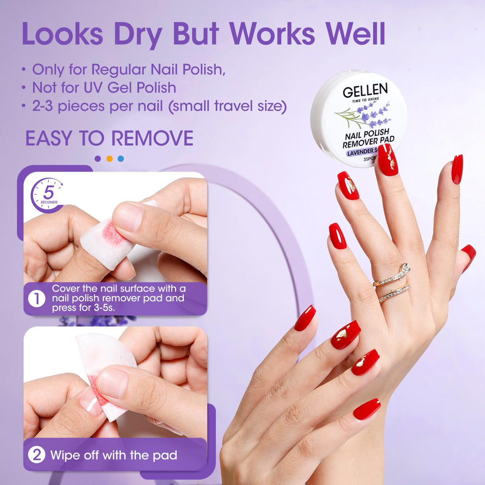 GELLEN close-up of pad texture highlighting pre-soaked non-acetone formula and conditioning oils