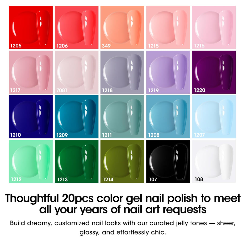 GELLEN color swatch fan displaying 20 shades and easy color selection benefit