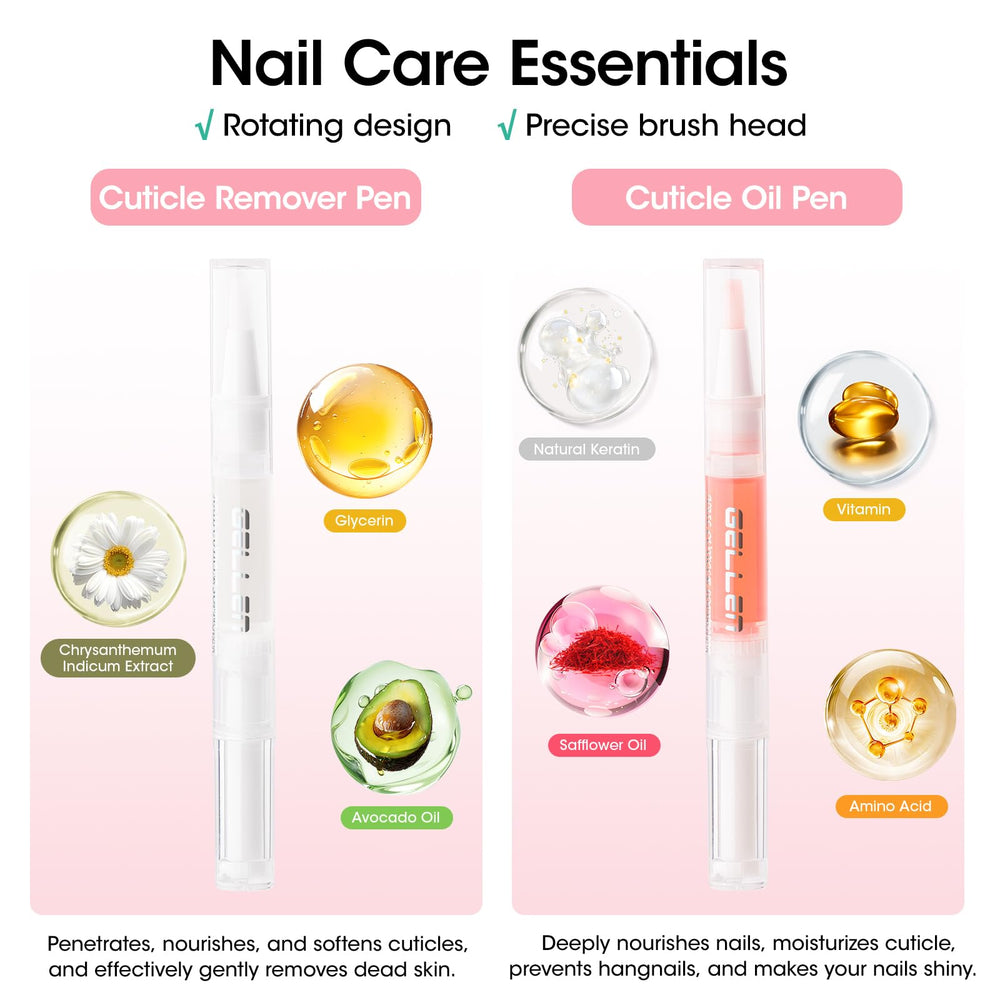 GELLEN cuticle pen ceramic tip close-up demonstrating gentle push and precise dead-skin removal