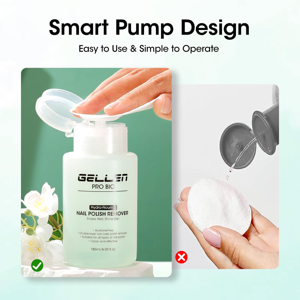 GELLEN dual-phase shaken mix showing oil and water blending for moisturized removal