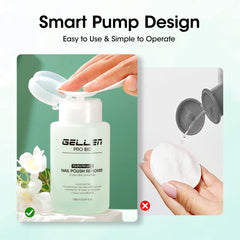 GELLEN dual-phase shaken mix showing oil and water blending for moisturized removal