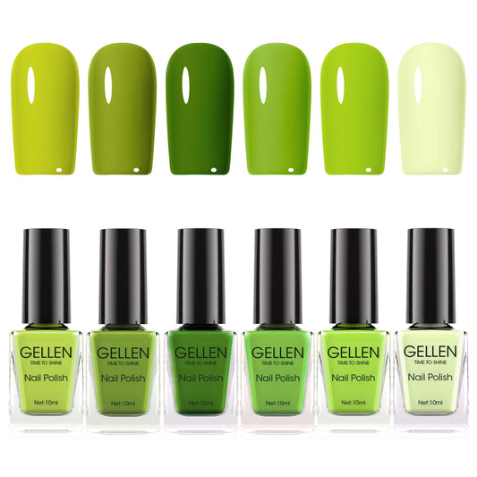 GELLEN front packaging displaying six green shades and fast-dry benefits