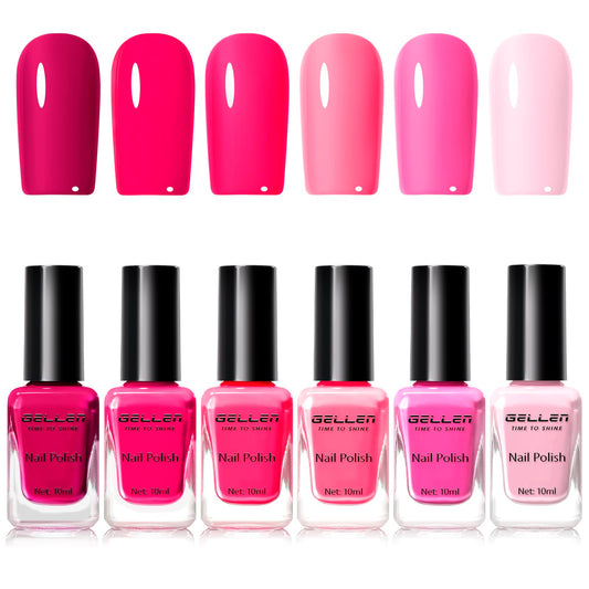 GELLEN front packaging showing six full‑size hot pink bottles for easy selection