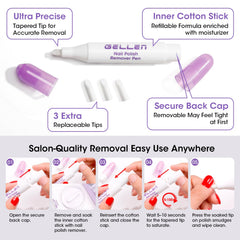 GELLEN remover in use during a home manicure delivering clean edges