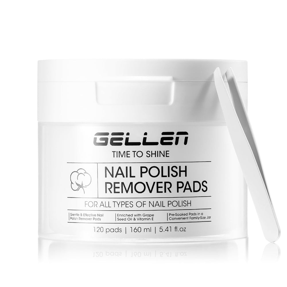 GELLEN jar front showing 120 pads and resealable lid for long-lasting moisture