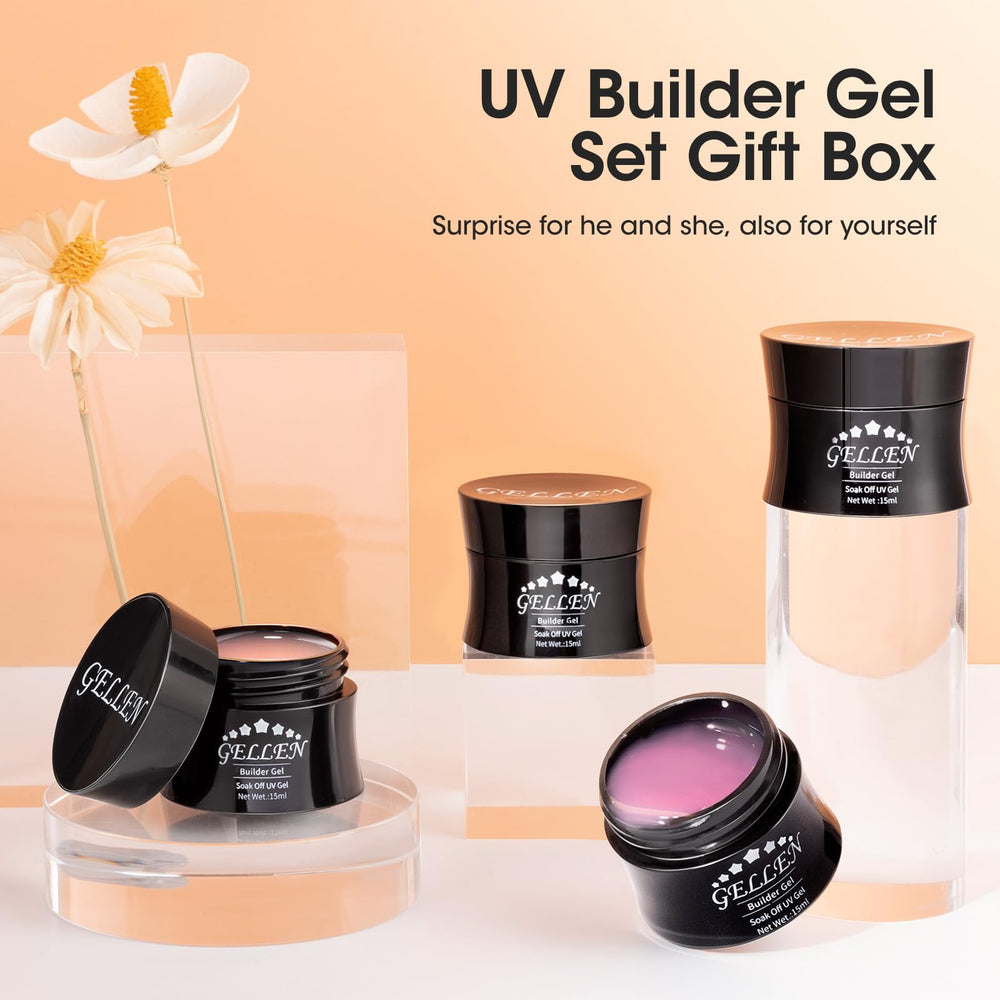 GELLEN lifestyle home nail station showing user applying builder gel benefits convenient DIY setup