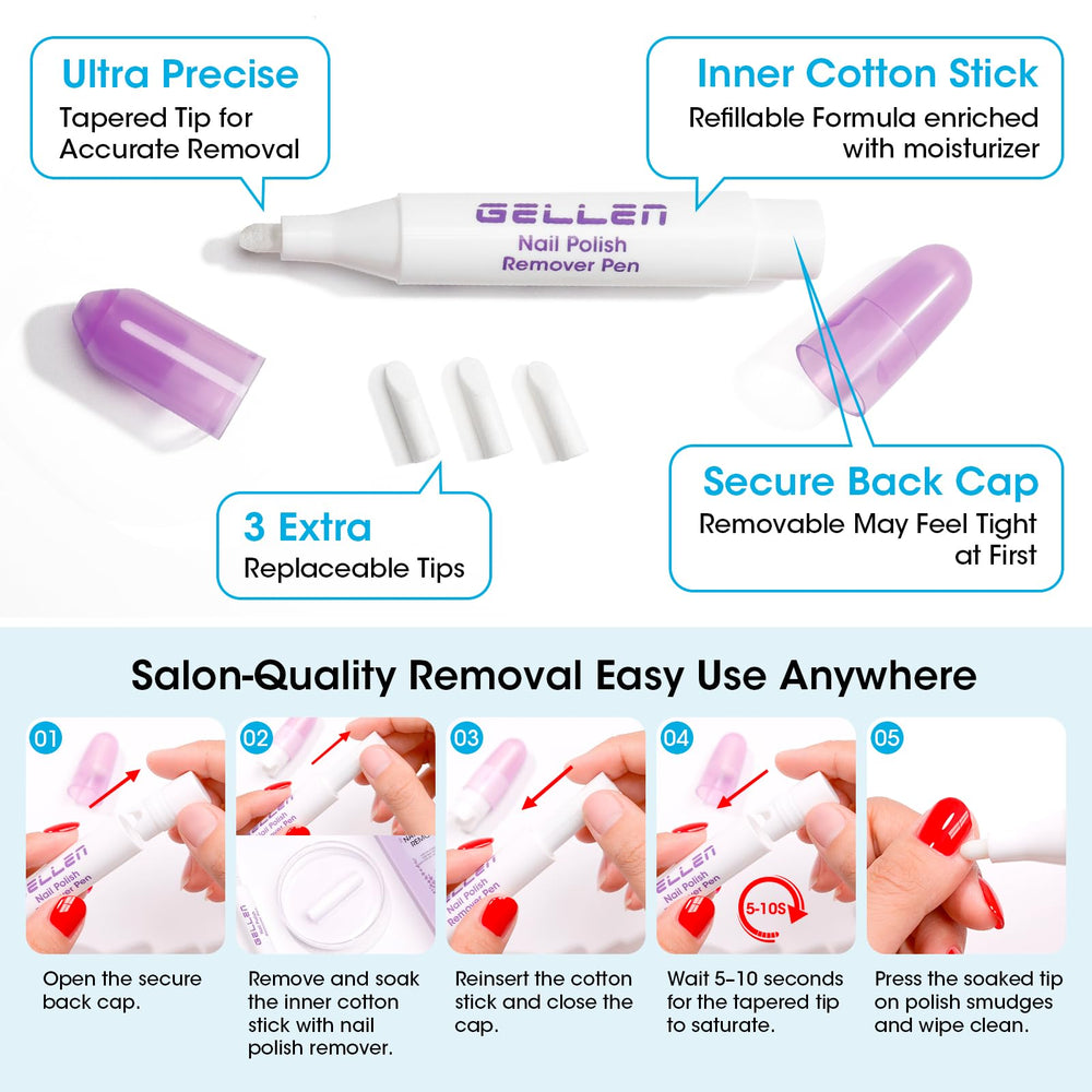 GELLEN pen with three replacement tips illustrating refillable convenience benefit