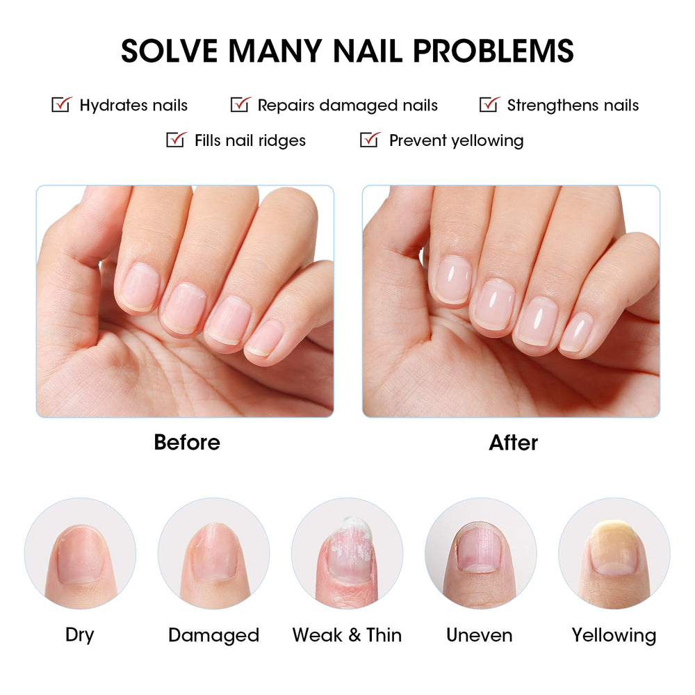 GELLEN before and after nails comparison showing strengthened smoother nails