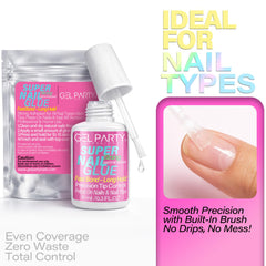GEL PARTY 8ml bottle beside a coin illustrating travel-friendly portability