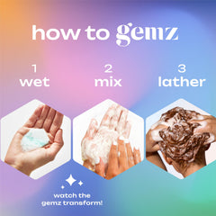 gemz wet tablet in hand being activated for quick lathering benefit