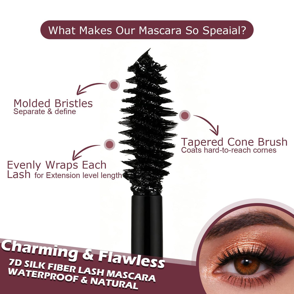 Generic 7D mascara before and after lashes comparison showing visible length and volume benefit