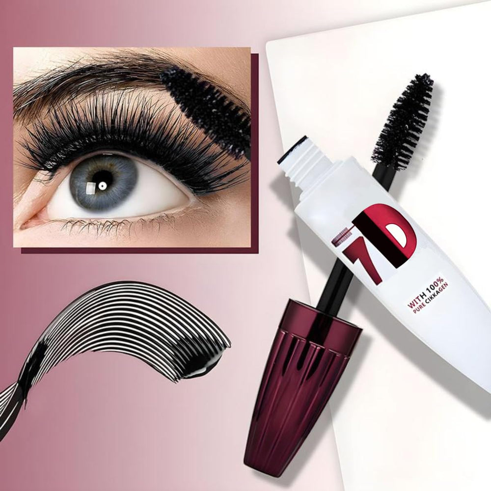 Generic 7D mascara open tube revealing rich black formula benefit
