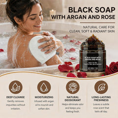 Generic argan oil and rose essence ingredients arranged highlighting nourishing actives