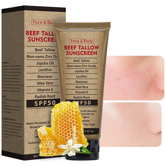 Generic beef tallow sunscreen jar front showing compact travel-friendly packaging and SPF benefit
