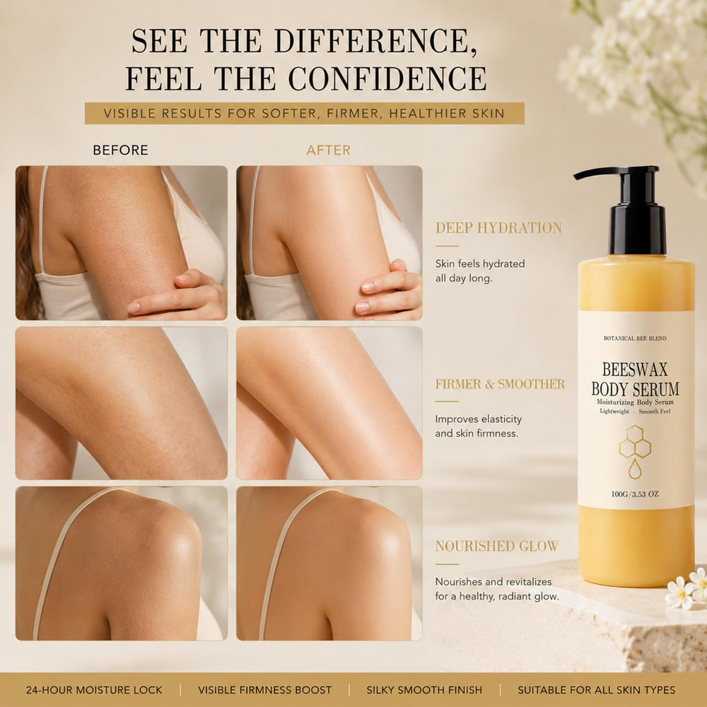 Generic beeswax body serum with vanilla pod ingredient shot indicating comforting fragrance