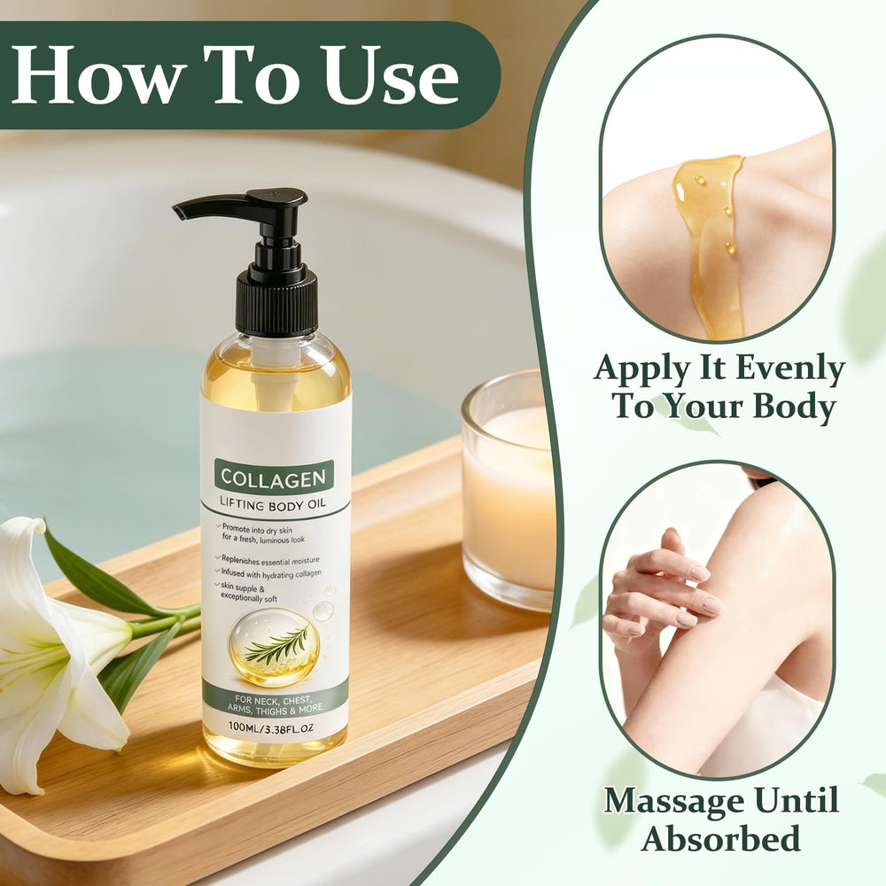 Massaging Generic oil into neck and décolleté to support smoother-looking skin
