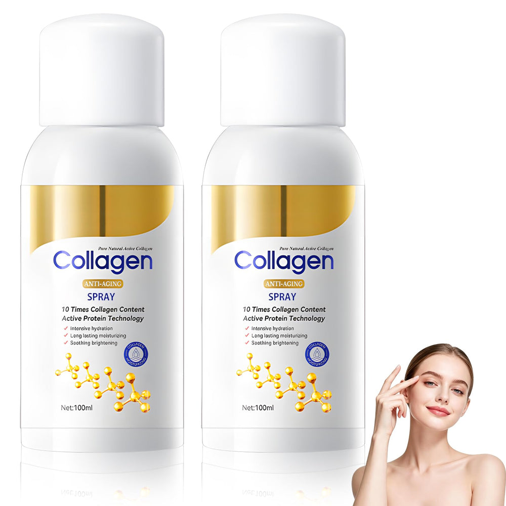 Generic firming collagen spray front packaging showing bottles and set benefits