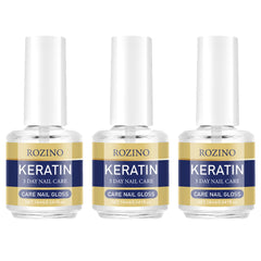 Generic front packaging showing three keratin nail oil bottles and clear benefit