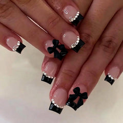 Generic front packaging showing 24-piece black French tip set and included tools for quick prep