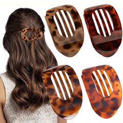 Generic front view of four hair clips showing colors and compact storage benefit