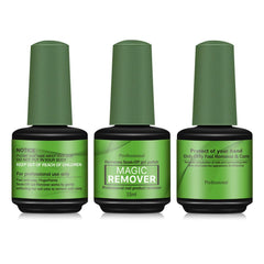 Generic front packaging of 3-pack gel remover showing compact travel bottles and convenience