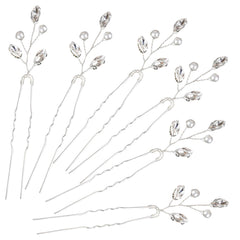 Generic silver hair pins front display showing pearls and crystals for elegant styling