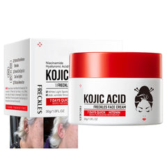 Generic front packaging of kojic acid cream showing tube and label benefits