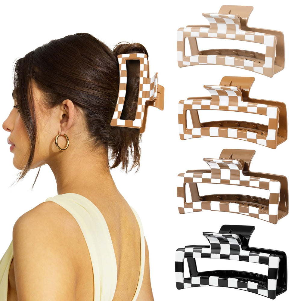 Generic brand front view of checkered claw clip showing bold pattern and strong hold