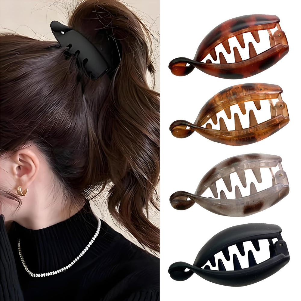 Generic front view of leopard oval banana clip showing stylish hold