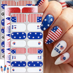 Generic full sheet layout with multiple flag, star and solid designs, variety for mixed manicures