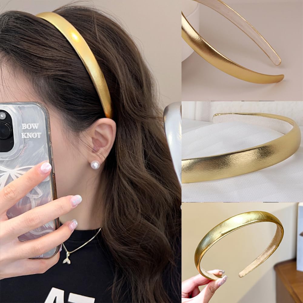 Generic gold headband profile side fit demonstrating adjustable comfort and secure hold