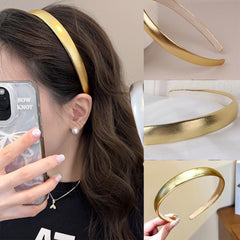 Generic gold headband profile side fit demonstrating adjustable comfort and secure hold