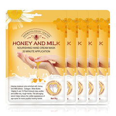 Generic brand front packaging showing five hand peel mask gloves and benefits