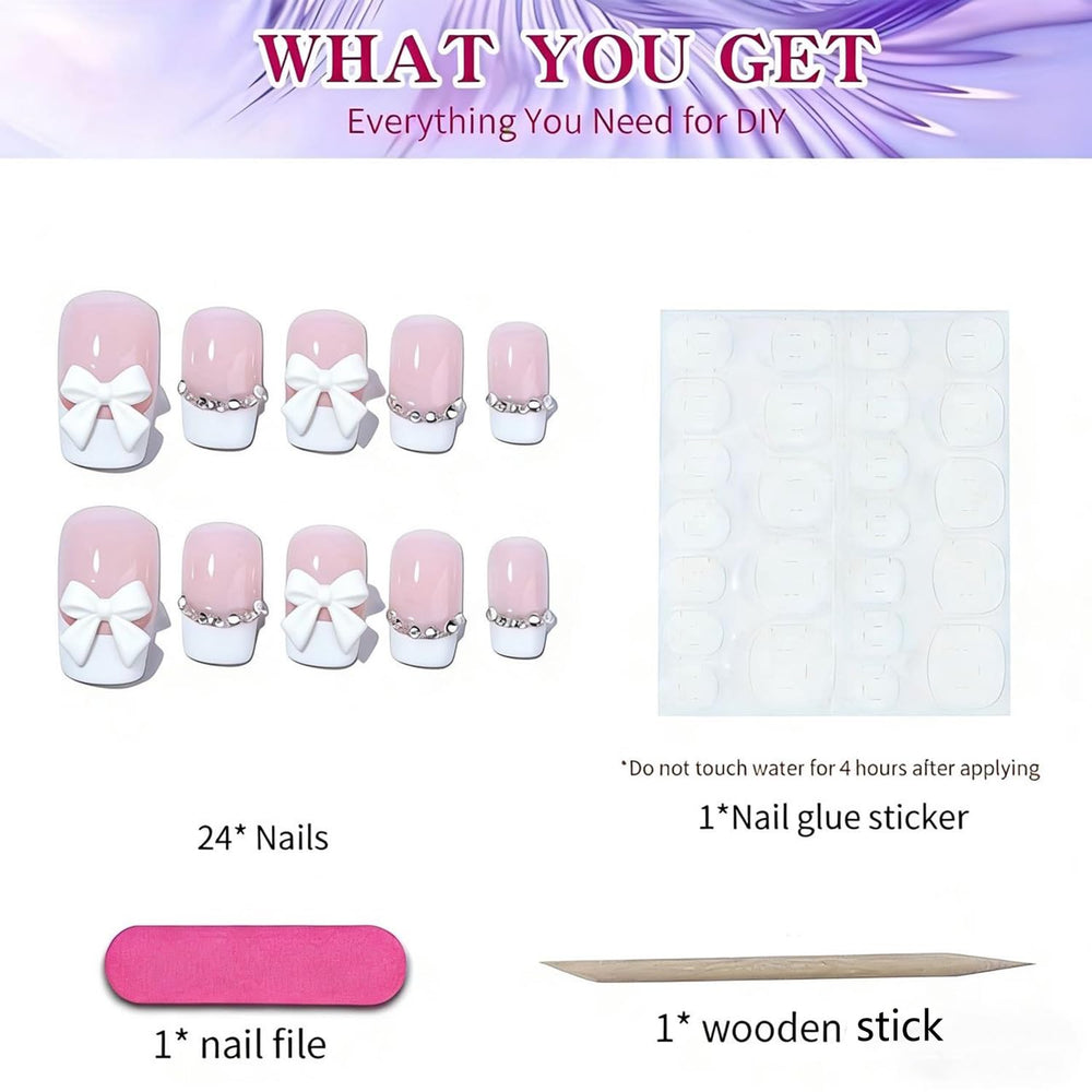 Generic hand applying a press-on nail, shows easy quick-at-home use