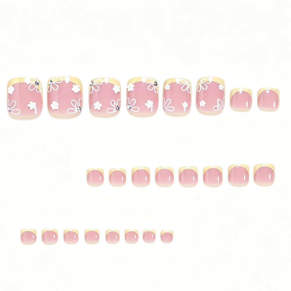 Generic hands applying press-on toenail with glue for quick salon-style results