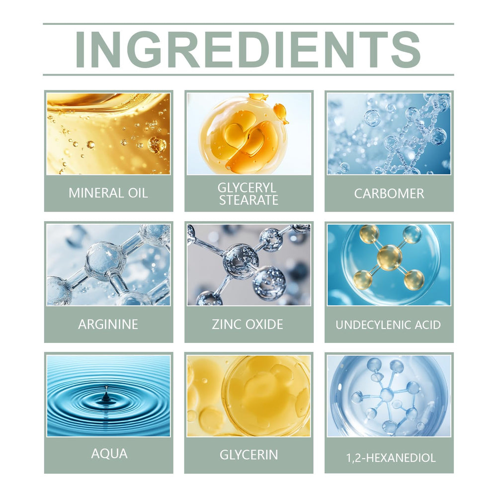 Generic clear label showing zinc oxide and undecylenic acid ingredients for reassurance