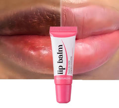 Generic lip balm front packaging showing tube and natural look benefit