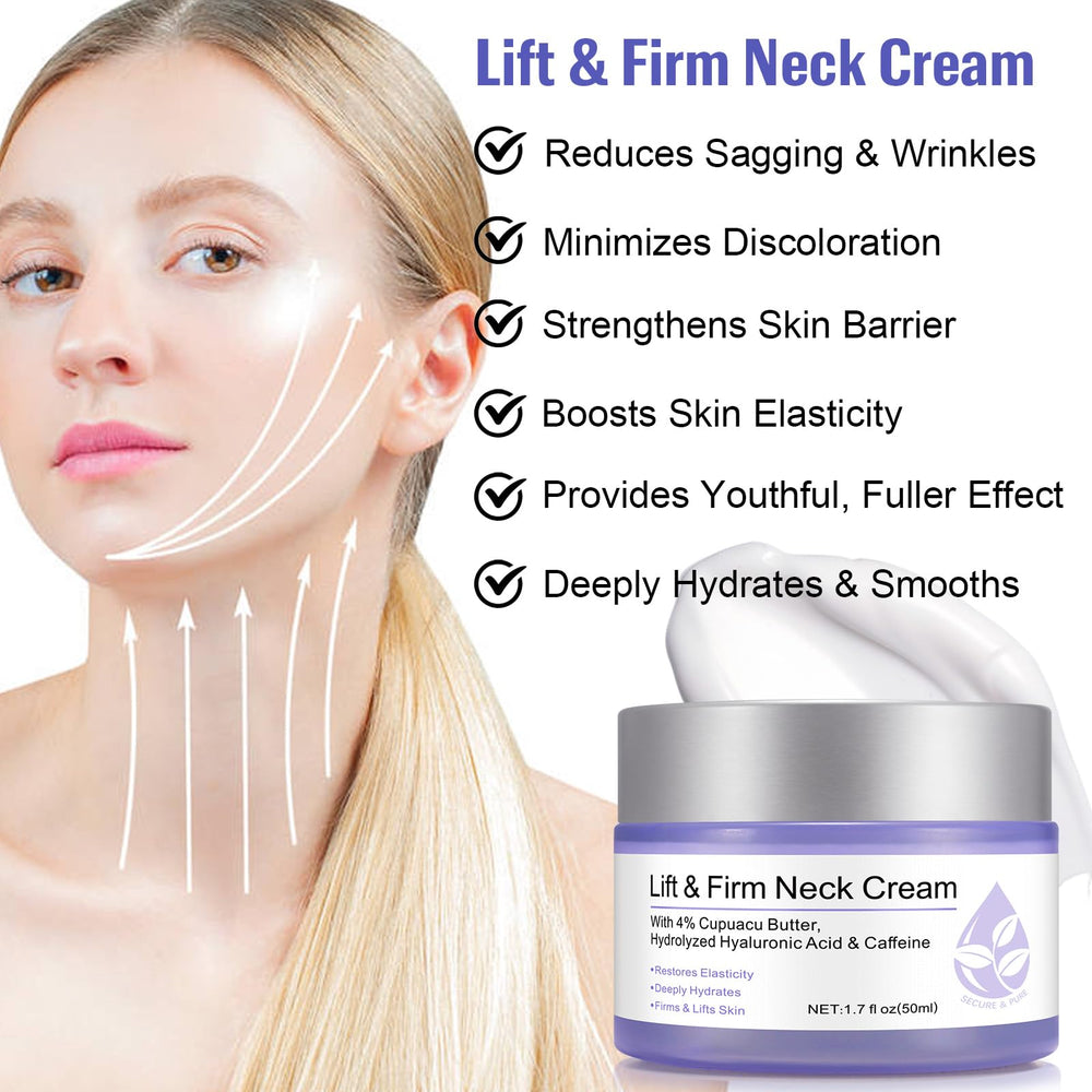 Generic neck cream ingredients label close-up highlighting hydrolyzed hyaluronic acid for deep hydration