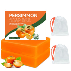 Generic persimmon soap front packaging shows two bars and travel convenience
