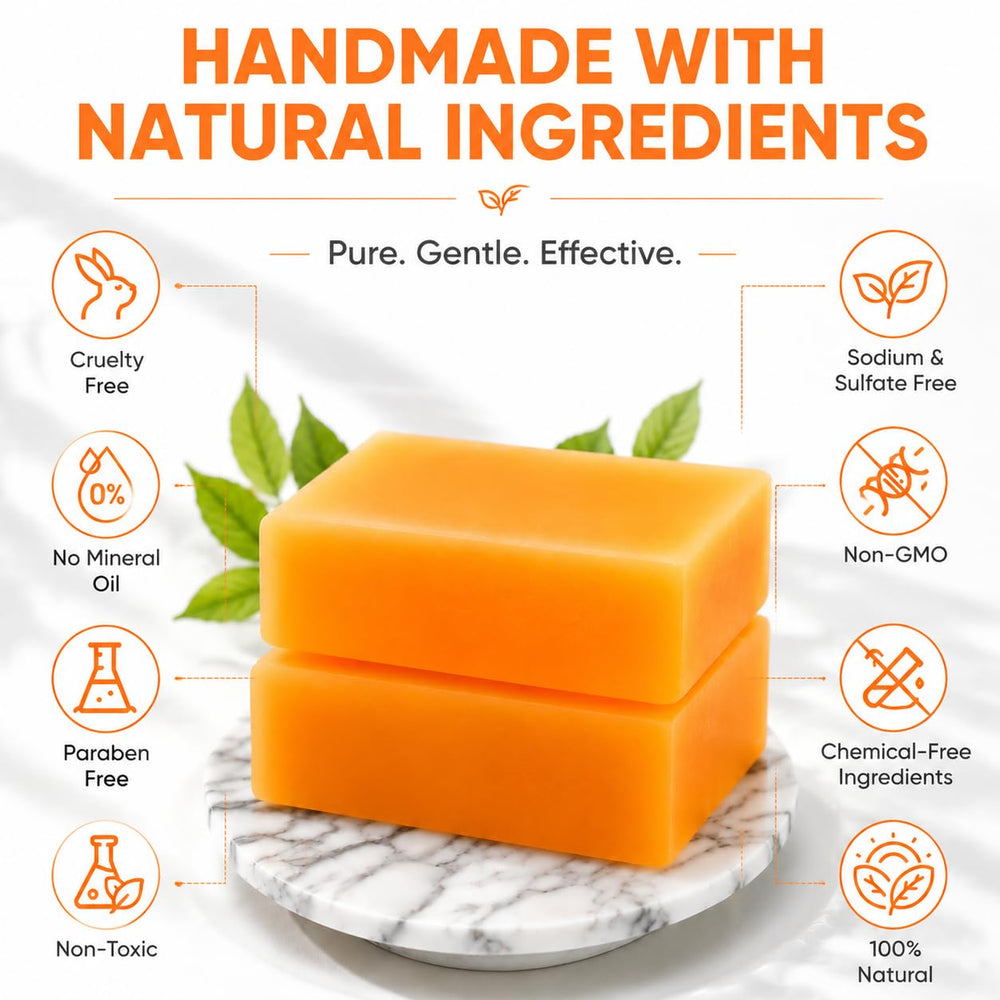 Generic persimmon soap size comparison in hand showing compact 3.53 oz bar