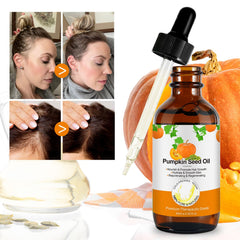 Generic pumpkin seed oil applied to hair demonstrating smoothing and conditioning effect