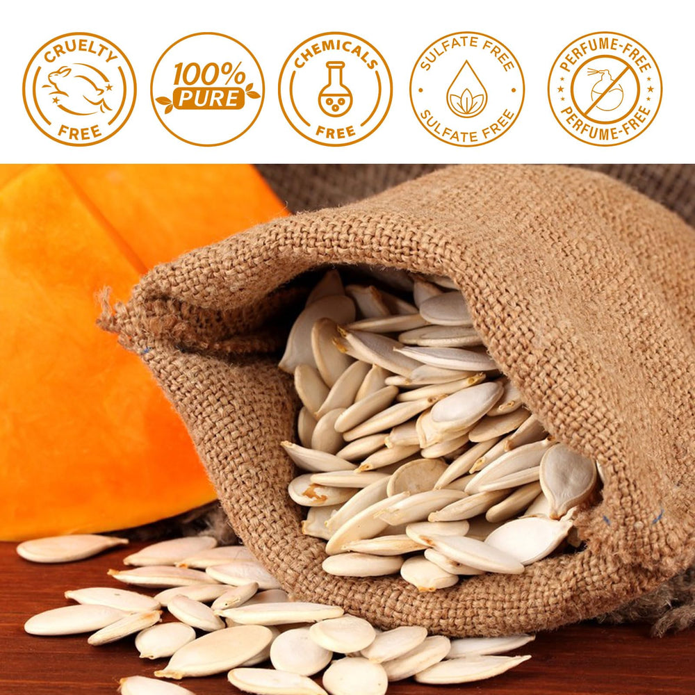 Generic pumpkin seed oil being massaged into scalp for hydrated scalp comfort