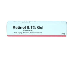 Generic retinol gel front packaging shows 20g tube and clear labeling, promotes easy targeted use