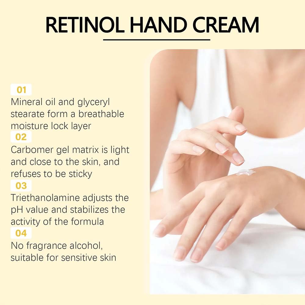 Generic retinol hand cream massaged into cuticles illustrating nail and cuticle conditioning benefit