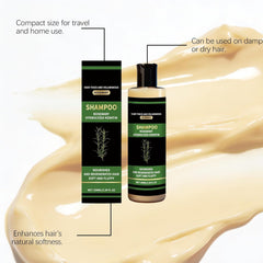 Generic rosemary shampoo back label with ingredient list and usage details