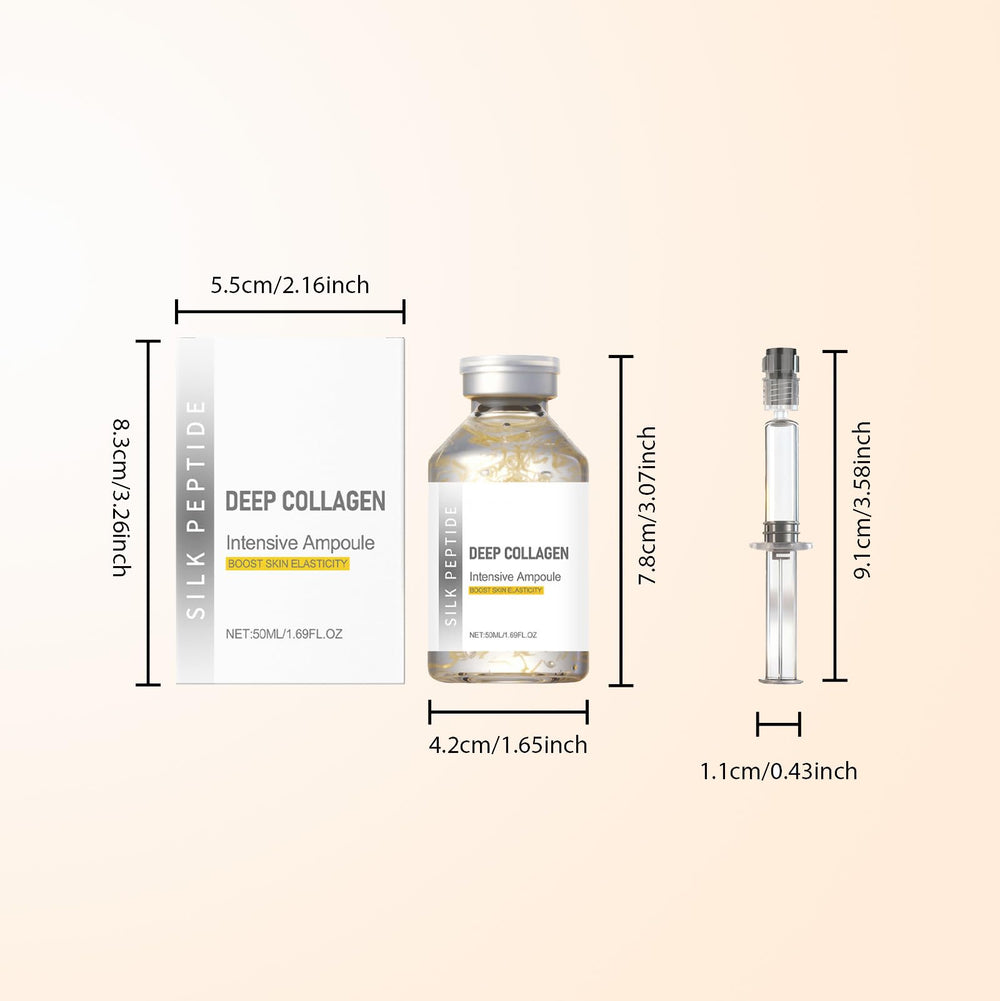 Generic silk peptide ampoule on bathroom shelf with towel, lifestyle scene conveying daily ritual benefit