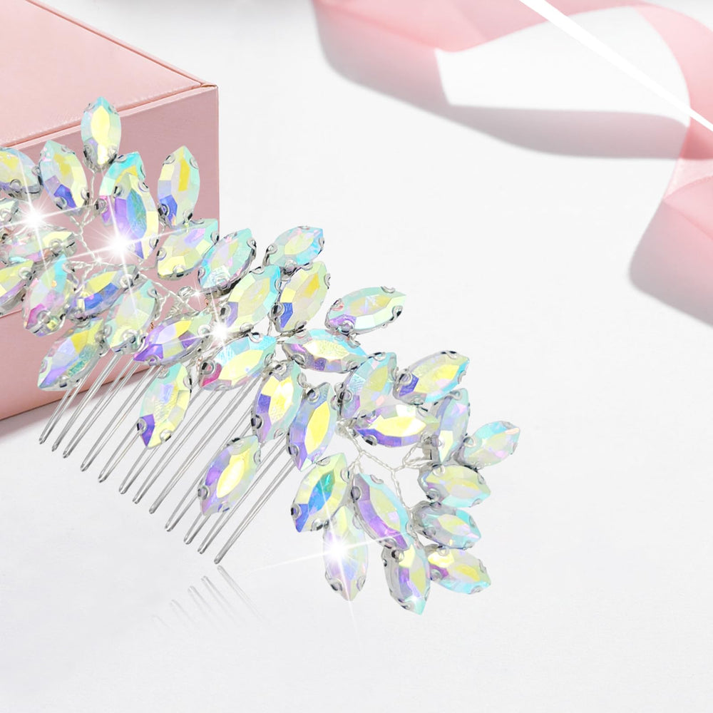 Generic brand comb positioned near veil edge to preserve veil and accent hair