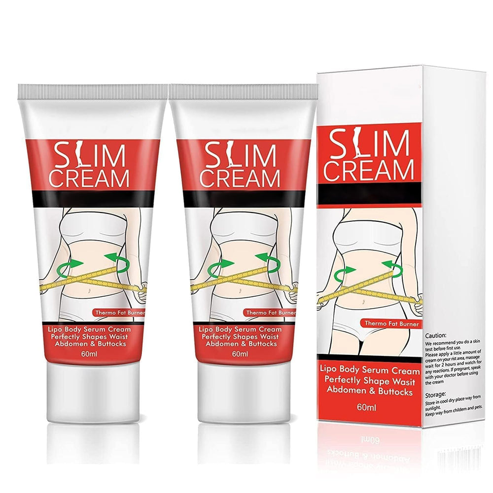 Generic slimming cream front tube showing packaging and quick application benefit